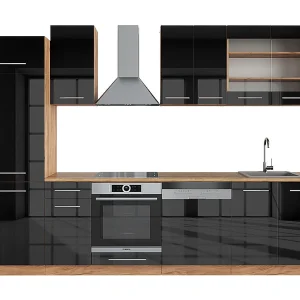 Complete keukeneenheid antraciet hoogglans/goud eiken 300x46x81.6 fame-line