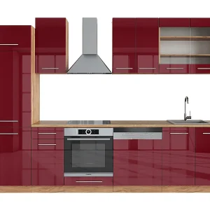 Complete keukeneenheid bordeaux hoogglans/gouden eik 300x46x81.6 fame-line Complete keukeneenheid bordeaux hoogglans/gouden eik 300x46x81.6 fame-line