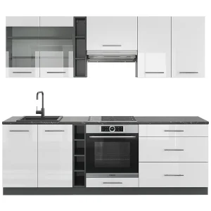 Complete keukeneenheid wit hoogglans/antraciet 235x46x81.6 fame-line Complete keukeneenheid wit hoogglans/antraciet 235x46x81.6 fame-line