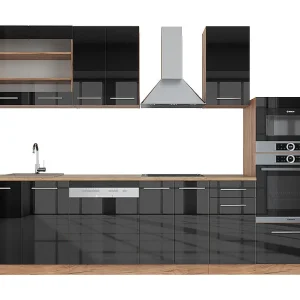 Complete keukeneenheid antraciet hoogglans/goud eiken 300x46x81.6 fame-line