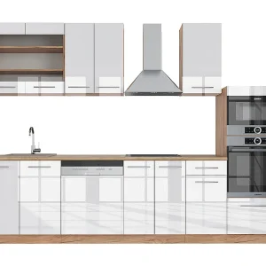 Complete keukeneenheid wit hoogglans/goud power eiken 300x46x81.6 fame-line Complete keukeneenheid wit hoogglans/goud power eiken 300x46x81.6 fame-line