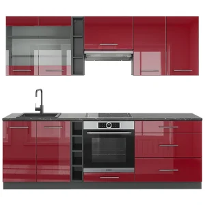 Complete keukeneenheid bordeaux hoogglans/antraciet 235x46x81.6 fame-line Complete keukeneenheid bordeaux hoogglans/antraciet 235x46x81.6 fame-line