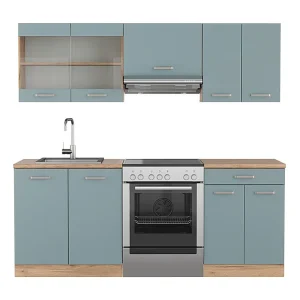 Complete keukeneenheid blauw-grijs/gouden eik 200x46x81.6 r-line