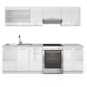 Complete keukeneenheid wit hoogglans/wit 240x60x81.6 raul Complete keukeneenheid wit hoogglans/wit 240x60x81.6 raul