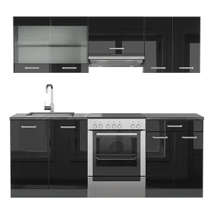 Complete keukeneenheid hoogglans zwart/antraciet 200x46x81.6 r-line