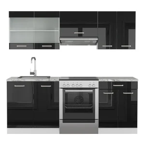 Complete keukeneenheid zwart hoogglans/wit 200x46x81.6 r-line Complete keukeneenheid zwart hoogglans/wit 200x46x81.6 r-line