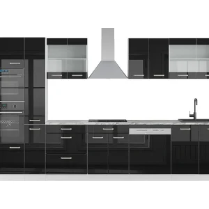 Complete keukeneenheid zwart hoogglans/wit 350x46x81.6 r-line Complete keukeneenheid zwart hoogglans/wit 350x46x81.6 r-line