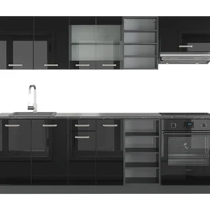 Complete keukeneenheid hoogglans zwart/antraciet 240x46x81.6 r-line