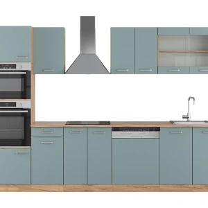 Complete keukeneenheid blauw-grijs/gouden eik 300x46x81.6 r-line