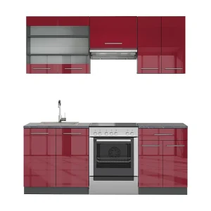 Complete keukeneenheid bordeaux hoogglans/antraciet 200x60x81.6 fame-line Complete keukeneenheid bordeaux hoogglans/antraciet 200x60x81.6 fame-line