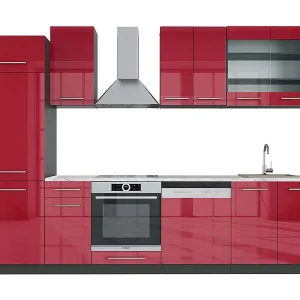 Complete keukeneenheid bordeaux hoogglans/antraciet 300x60x81.6 fame-line Complete keukeneenheid bordeaux hoogglans/antraciet 300x60x81.6 fame-line