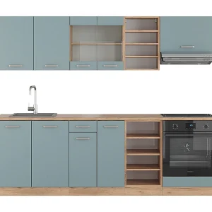 Complete keukeneenheid blauw-grijs/gouden eik 240x46x81.6 r-line