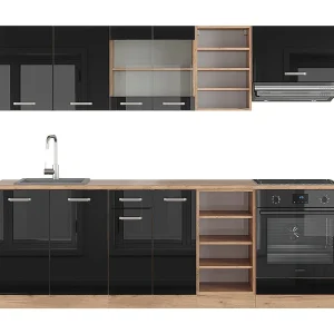 Complete keukeneenheid eiken hoogglans zwart/goud 240x46x81.6 r-line Complete keukeneenheid eiken hoogglans zwart/goud 240x46x81.6 r-line