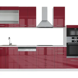 Complete keukeneenheid bordeaux hoogglans/wit 300x60x81.6 fame-line Complete keukeneenheid bordeaux hoogglans/wit 300x60x81.6 fame-line