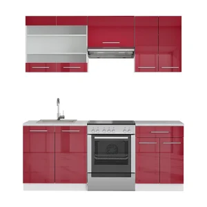 Complete keukeneenheid bordeaux hoogglans/wit 200x60x81.6 fame-line