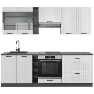 Complete keukeneenheid landhuis wit/antraciet 235x60x81.6 fame-line Complete keukeneenheid landhuis wit/antraciet 235x60x81.6 fame-line