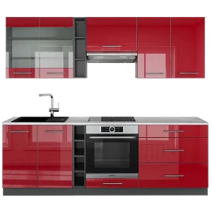 Complete keukeneenheid bordeaux hoogglans/antraciet 235x60x81.6 fame-line Complete keukeneenheid bordeaux hoogglans/antraciet 235x60x81.6 fame-line