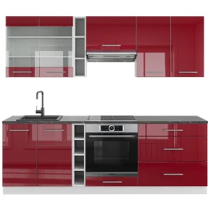 Complete keukeneenheid bordeaux hoogglans/wit 235x60x81.6 fame-line