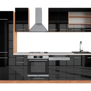 Complete keukeneenheid antraciet hoogglans/goud eiken 300x60x81.6 fame-line Complete keukeneenheid antraciet hoogglans/goud eiken 300x60x81.6 fame-line