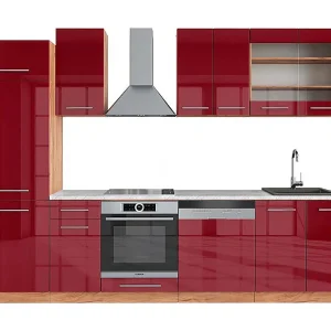 Complete keukeneenheid bordeaux hoogglans/gouden eik 300x60x81.6 fame-line Complete keukeneenheid bordeaux hoogglans/gouden eik 300x60x81.6 fame-line