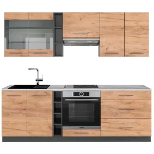 Complete keukeneenheid eik goud/antraciet 235x60x81.6 fame-line Complete keukeneenheid eik goud/antraciet 235x60x81.6 fame-line