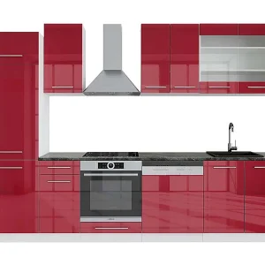 Complete keukeneenheid bordeaux hoogglans/wit 300x60x81.6 fame-line Complete keukeneenheid bordeaux hoogglans/wit 300x60x81.6 fame-line