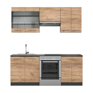 Complete keukeneenheid eik goud/antraciet 200x60x81.6 fame-line