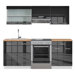 Complete keukeneenheid antraciet hoogglans/wit 200x60x81.6 fame-line Complete keukeneenheid antraciet hoogglans/wit 200x60x81.6 fame-line