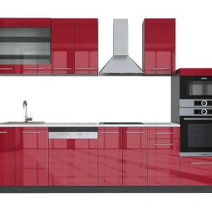 Complete keukeneenheid bordeaux hoogglans/antraciet 300x60x81.6 fame-line