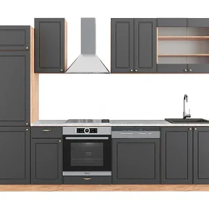 Complete keukeneenheid antraciet landhuis/goud kraft eik 300x60x81.6 fame-line Complete keukeneenheid antraciet landhuis/goud kraft eik 300x60x81.6 fame-line