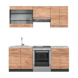 Complete keukeneenheid eik goud/antraciet 200x60x81.6 fame-line