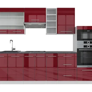 Complete keukeneenheid bordeaux hoogglans/wit 280x60x81.6 fame-line