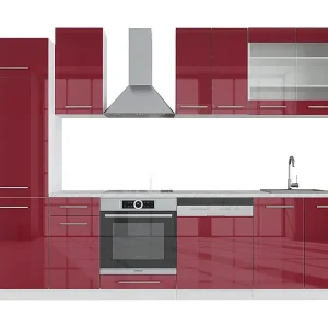 Complete keukeneenheid bordeaux hoogglans/wit 300x60x81.6 fame-line Complete keukeneenheid bordeaux hoogglans/wit 300x60x81.6 fame-line