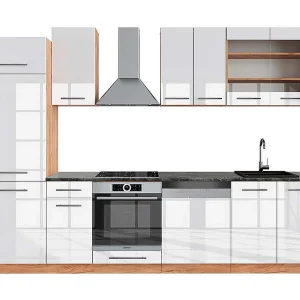 Complete keukeneenheid wit hoogglans/goud power eiken 300x60x81.6 fame-line Complete keukeneenheid wit hoogglans/goud power eiken 300x60x81.6 fame-line