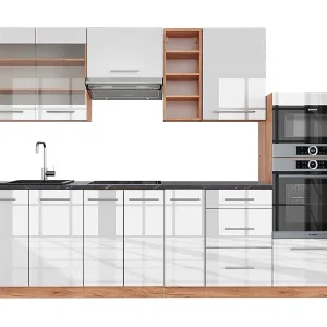 Complete keukeneenheid wit hoogglans/goud power eiken 280x60x81.6 fame-line Complete keukeneenheid wit hoogglans/goud power eiken 280x60x81.6 fame-line