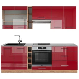 Complete keukeneenheid bordeaux hoogglans/gouden eik 235x60x81.6 fame-line Complete keukeneenheid bordeaux hoogglans/gouden eik 235x60x81.6 fame-line