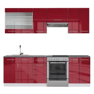 Complete keukeneenheid bordeaux hoogglans/wit 240x60x81.6 fame-line