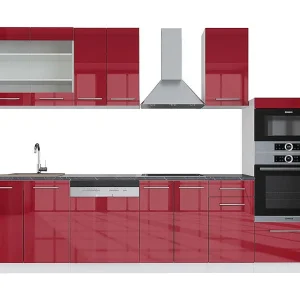Complete keukeneenheid bordeaux hoogglans/wit 300x60x81.6 fame-line Complete keukeneenheid bordeaux hoogglans/wit 300x60x81.6 fame-line