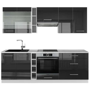 Complete keukeneenheid antraciet hoogglans/wit 235x60x81.6 fame-line Complete keukeneenheid antraciet hoogglans/wit 235x60x81.6 fame-line