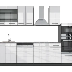 Complete keukeneenheid wit hoogglans/antraciet 300x60x81.6 fame-line Complete keukeneenheid wit hoogglans/antraciet 300x60x81.6 fame-line