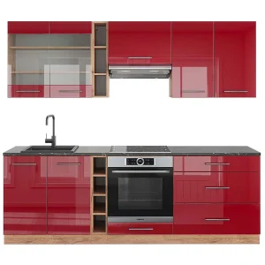 Complete keukeneenheid bordeaux hoogglans/gouden eik 235x60x81.6 fame-line Complete keukeneenheid bordeaux hoogglans/gouden eik 235x60x81.6 fame-line