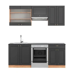 Complete keukeneenheid antraciet landhuis/goud kraft eik 200x60x81.6 fame-line