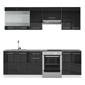 Complete keukeneenheid antraciet hoogglans/wit 240x60x81.6 fame-line Complete keukeneenheid antraciet hoogglans/wit 240x60x81.6 fame-line