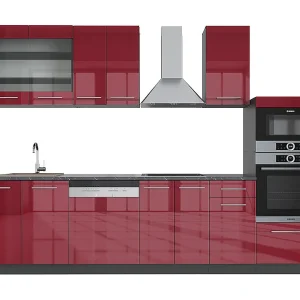 Complete keukeneenheid bordeaux hoogglans/antraciet 300x60x81.6 fame-line