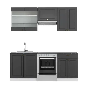 Complete keukeneenheid antraciet-goud/wit 200x60x81.6 fame-line Complete keukeneenheid antraciet-goud/wit 200x60x81.6 fame-line