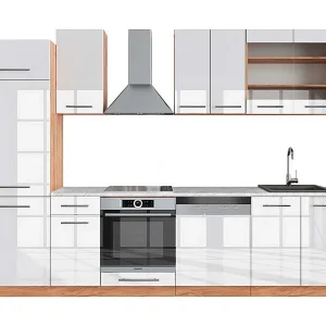 Complete keukeneenheid wit hoogglans/goud power eiken 300x60x81.6 fame-line Complete keukeneenheid wit hoogglans/goud power eiken 300x60x81.6 fame-line