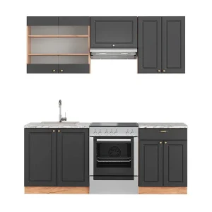 Complete keukeneenheid antraciet landhuis/goud kraft eik 200x60x81.6 fame-line