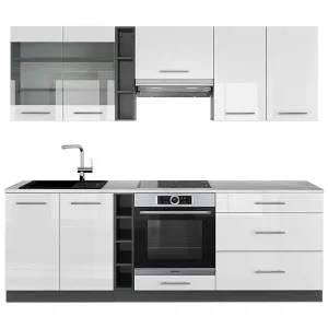 Complete keukeneenheid wit hoogglans/antraciet 235x60x81.6 fame-line Complete keukeneenheid wit hoogglans/antraciet 235x60x81.6 fame-line