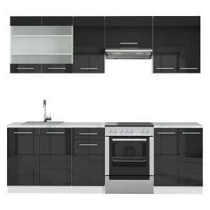 Complete keukeneenheid antraciet hoogglans/wit 240x60x81.6 fame-line Complete keukeneenheid antraciet hoogglans/wit 240x60x81.6 fame-line