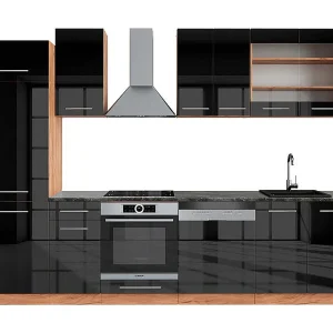 Complete keukeneenheid antraciet hoogglans/goud eiken 300x60x81.6 fame-line Complete keukeneenheid antraciet hoogglans/goud eiken 300x60x81.6 fame-line